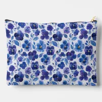 Large Watercolor Style Pansies Purple Blue Large Accessory Pouch