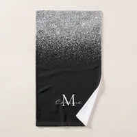 Metallic Silver Glitter Ombre on Black Monogrammed Bath Towel Set