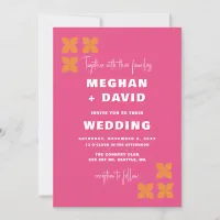 Retro Groovy 70s Pattern Pink Orange Wedding  Invitation