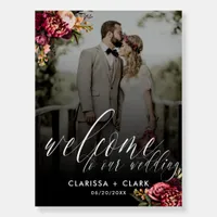 Bold Floral Welcome Wedding Photo Couple Sign