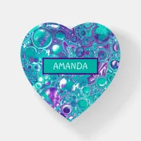 Purple and Teal Fluid Art Marble like Art Paperweight