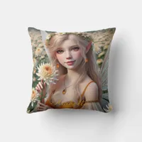 Beautiful November Fairy in Chrysanthemums Throw Pillow