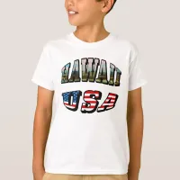 Hawaii Picture and USA Flag Text T-Shirt