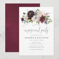Burgundy and Navy Floral Engagement Party Invitation