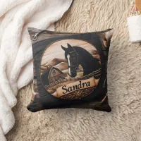 Custom Wood Carving of Horse and Barn Throw Pillow