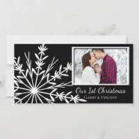 Snowflake on Black First Christmas Photo Card