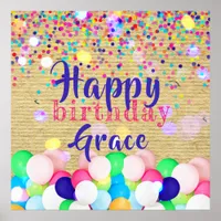 Colorful Confetti And Balloons Happy Birthday  Poster