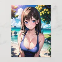 Sexy Anime Woman in Blue Postcard