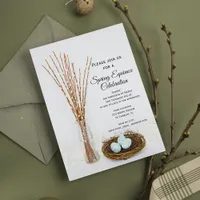 Rustic Bird Nest Eggs Spring Equinox Celebration Invitation