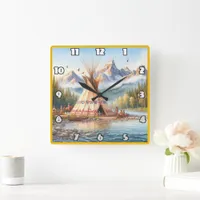 Traditional Native Indian Teepee Nature Scene Digi Square Wall Clock