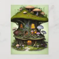 Adorable Mossy Mushroom Fairy House Postcard