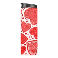 Fancy Red Hearts and Dots Pattern Thermal Tumbler