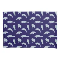 Cute Swimming Manatee Patterned Blue Pillow Case