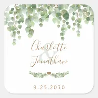 Eucalyptus Greenery Modern Simple Wedding Square Sticker