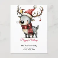 Cute Reindeer in a Santa Hat Happy Holidays Postcard