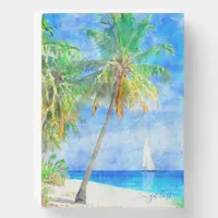 Tropical Island Beach Sailboat Watercolor Wooden Box Sign