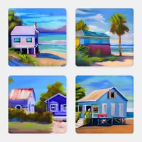 Tropical Beach Art Coaster Set