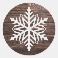 Distressed Wood and White Snowflake Christmas Classic Round Sticker