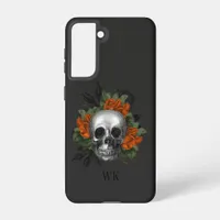 Vintage Gothic Orange Roses Skull Monogram Samsung Galaxy S21 Case