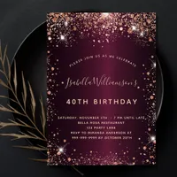 Birthday burgundy rose gold sparkles invitation