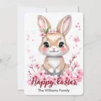 Cute Easter Bunny pink blossoms Holiday Card