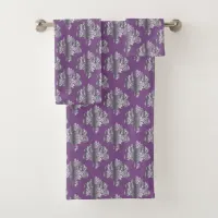 Luxurious Metallic Purple Damask Pattern Bath Towel Set