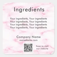 Blush pink marble product ingredient qr code label