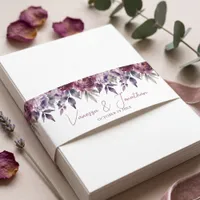 Moody Plum Burgundy Watercolor Floral Wedding Invitation Belly Band