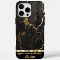 Black marble with bold gold veins iPhone 16 pro max case