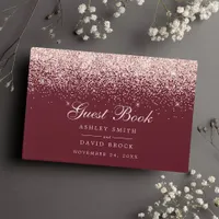 Rose Gold Confetti Burgundy Modern Chic Wedding Guest Book