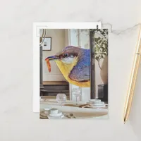 bird in the dining room surreal collage art postcard