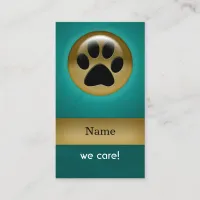 elegant aqua teal paw print pet care Business Card