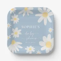 Dusty Blue Boho Daisy Flower Paper Plates