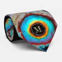 Ethereal Cosmic Eye Monogram Vibrant Abstract Art Neck Tie