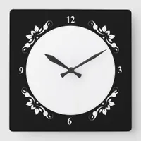 Black Decorative Sq Clock Face White Numbers Clock