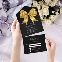 Black gold bow rsvp birthday all in one invitation