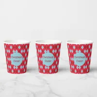 Red Blue & Crimson Christmas Argyle Paper Cups