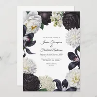 Black & White Photo/QR Code Floral Wedding Invitation