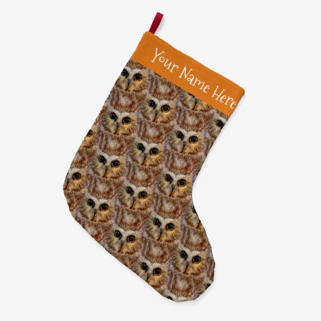 Cute Little Northern Saw Whet Owl Large Christmas Stocking