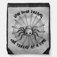 Cute Spider Inspirational Quote Monogram on grey | Drawstring Bag