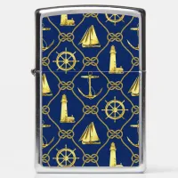 Classy Nautical Rope Knots Anchor Navy Blue Gold Zippo Lighter