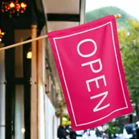 Hot Pink Open Sign Modern Minimal Business Flag