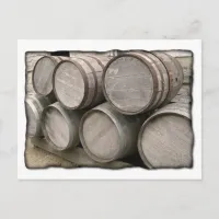 Rustic Wooden Whiskey Barrels Postcard