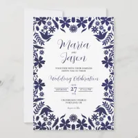 Mexican Navy Blue Floral Classic Aesthetic Wedding Invitation
