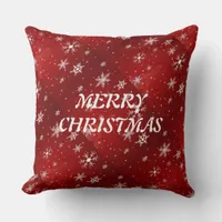 White Snowflakes Red Background Throw Pillow