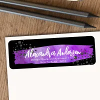 Purple Brushstroke Glitter Dots Return Address Label