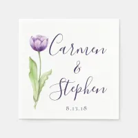 Minimalist Deep Purple Single Tulip Wedding Napkins