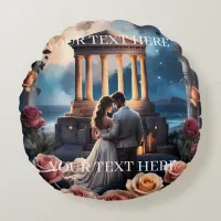 Beautiful Bride & Groom Standing by the Sea Round Pillow