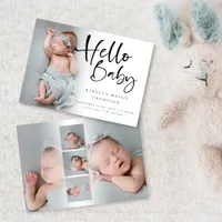 6 Photo Girl Boy Script Hello Baby Birth Announcement