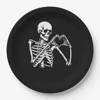Skeleton Heart Hands Sign Halloween Costume Retro  Paper Plates